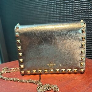 Valentino Gold Studded metallic crossbody bag with chain
